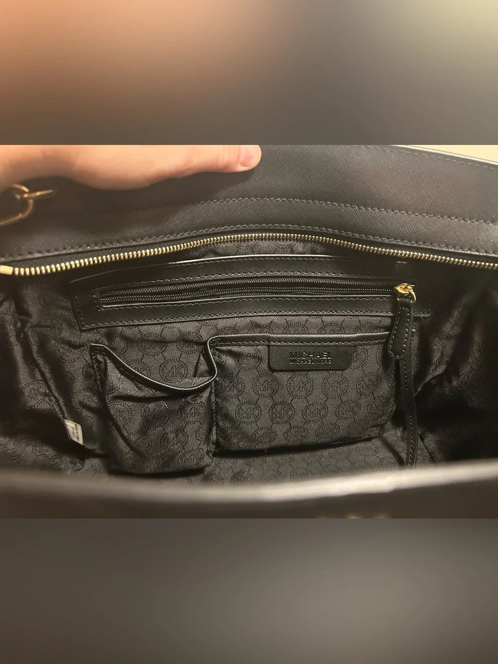 Michael Kors Black Leather Satchel with Gold Hardware